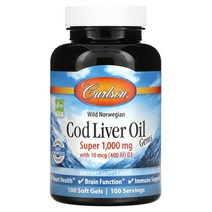 칼슨 노르웨이 자연산 Cod Liver Oil Gems 1000mg 소프트젤 100정, 100 개