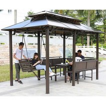 파라고 원두막 농막 정자 가제보 야외바베큐장 정원, 좌판2개+테이블+그네 3.43x1.97
