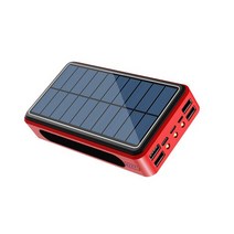 대용량 미니 무선 보조배터리 led 휴대용 미니 손전등 50000mAh 태양 광 발전 은행 휴대용 태양열 충전기 외부 배터리 팩 Powerbank iPhone 12 Huawei, 빨간
