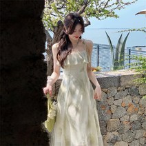 여성 나시 원피스 쉬폰 프릴 롱 원피스 민소매 드레스 WZB