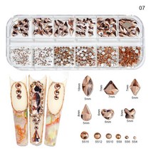 12Gird Box 멀티 사이즈 AB/컬러풀 핫픽스 라인석 플랫백 크리스탈 다이아몬드 보석 3D 반짝이 네일 아트, 12 7