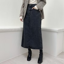 포디룩 (fw컬러출시) 나들이 뒷트임 데님 롱청치마