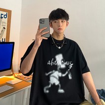 100%순면포항풍그래피티셔츠반팔남인스루즈반팔옷트렌드남티셔츠