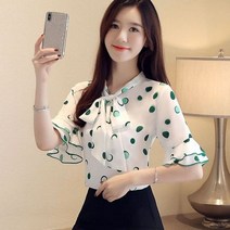 땡땡이 도트 블라우스 셔츠 여성 여름 프릴 플레어 소매 빅사이즈 쉬폰
