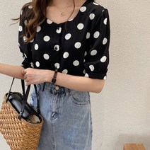 가바바 여성 블라우스 땡땡 복고 포인트 여름 데일리 블라우스 G36975