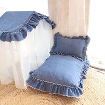 사계절 화이트 강아지집 / 기절댕냥쿠션 DIY 고양이숨숨집 애견 분양 필수템 글램핑텐트, 데님 블루, 50x60