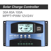 태양광 충전 컨트롤러 MPPT PWM 100A 60A 50A 40A 30A 레귤레이터 12V 24V 자동 듀얼 USB LCD 디스플레이 부하 방전기