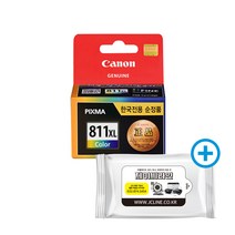 캐논 정품대용량잉크 CL811XL컬러 MP237 MP245 MP258 MP268 MP276 MP287 MP486 MP497 MX328 MX338 MX416 MX426 iP2770 iP2772, 1개, 정품_CL811XL컬러+항균물티슈