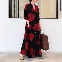 보헤미안 원피스 꽃무늬 셔츠 블랙 데일리룩 휴양지 자연주의 바캉스 휴가 중년 히피룩