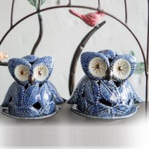 J23 블루받침 부엉이 캔들홀더 2p, 단품