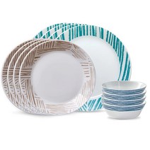 Corelle 에브리데이 익스프레시녀 식기 세트 12피스 그래픽 스티치 4163318570, 12 PIECE SET_Geometrica