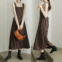 나니까 겨울 멜빵 하객 멜빵 뷔스티에 롱 원피스
