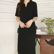 [레티고] 루즈핏 브이넥 카라 골지 반팔 니트 원피스