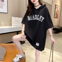 빠리맘 여성 반팔 후드 티셔츠 루즈핏 레터링 캐주얼 DR28