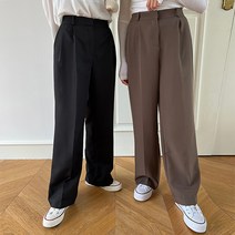 여성용 뒷밴딩 와이드 롱 슬랙스 빅사이즈 팬츠 핀턱 베이직 데일리 스타일