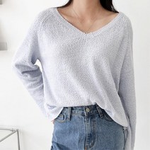 엄마 시원한목 여름간절기 루즈핏 니트티 상체커버 외출 여름소풍 V넥