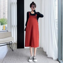 임산부 멜빵 치마 가을 나들이 미디엄 롱 슬립 패션 감령 루즈핏 원피스 가을