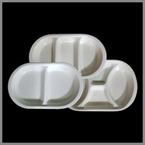 대명멜라민 미색 - 멜라민 타원 나눔접시 (국내생산 멜라민 흰그릇 하얀그릇 업소용그릇), (타원2절), 2절