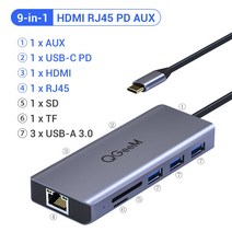 Macbook Pro Air 2020 용 QGeeM USB C 허브 Xiaomi Samsung Dex Chromebook 듀얼 4K HDMI VGA SD 마이크로 SD 카드 리더, 9 Ports Rj45 Alu