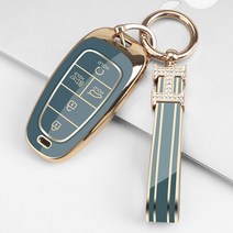 엘와이큐 현대 쏘나타DN8 4 5 7버튼 스마트 키케이스 + H큐빅 스트랩, 5버튼, 골드-그레이