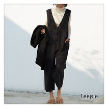 티피/Teepie 인공 양모 써 스펜더 팬츠 여성 가을과 겨울 루즈핏 두꺼운 일자 9부 와이드 팬츠점프 바지