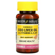 메이슨 네츄럴 Mason Natural 비타민A C D가 함유된 츄어블 대구 간유 오렌지 100정 US 직배송, 1PACKAGE, 상세참조