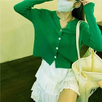 클래식 라이트블루 로즈레드 겨자 황록색 브이넥 싱글 버튼 반팔 냉장고티셔츠 페미닌 니트 가디건 숏 상의 여름