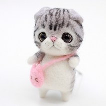 jiwuo 양모 펠트 포크 diy 재료 패키지 키트 양모 바늘 비 완성 귀여운 동물 고양이 인형 여성 펜던트, 4