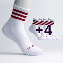 컴프로 여성 스포츠 중목 쿠션 기능성 양말 5족세트, 흰색-빨강 5개