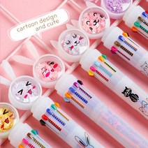 스팽글볼펜 푸시형볼펜 다색볼펜 10색볼펜 토끼볼펜 10컬러 애니멀 볼펜 0.5mm 젤리펜 색볼펜 인형볼펜, 토끼(랜덤)