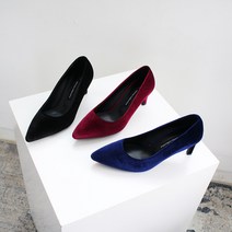런슈즈 국내제작 벨벳 스틸레토힐 여성 펌프스 정장구두 7cm