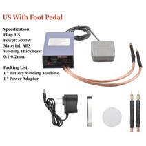 용접기 스폿 5 기어 휴대용 핸드 헬드 조정 가능한 미니 용접 18650 배터리 기계 도구 키트 0.15mm, 풋 페달이 있는 미국