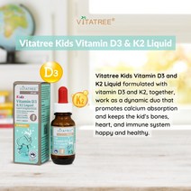 (호주직구) 해피 앤드 핼시 어린이 뼈 심장 면역 (비타트리) 키즈 비타민 D3 & K2 Vitatree Kids Vitamin D3 & K2 Liquid 20ml