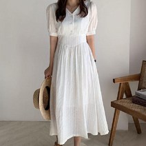 V넥 플레어원피스 아일렛드레스 맥시롱 심플룩 2컬러