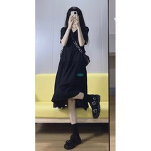 키작녀 원피스 키작은 여자 프렌치 블랙 여성용 여름 검은는 슬림