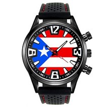 Timest - Commonwealth of Puerto Rico Country Flag Mens Black Jelly Silicone Wrist Watch Round Analo
