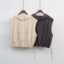 봄 여름 레이어드 아웃도어룩 밑단 끈 스트링 나일론 바스락 아노락 후드 조끼 베스트