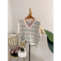 베이티 배색 플라워 여유핏 니트 조끼(2color)