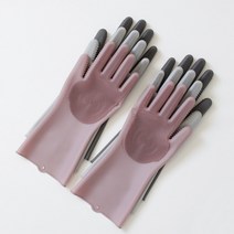 프리미엄 백금 촉매 사용 국산 올인원 실리콘 수세미 고무 장갑 양손 세트, 연그레이