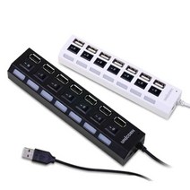 유니콘 USB2.0 7포트 유전원 허브/XH-800A/개별스위치/상태표시 LED/멀티탭 디자인/USB2.0 포트 확장/충전+데이터전송/, 블랙