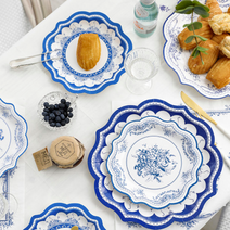 미스모네 프렌치 블루 가든 파티 일회용 디너 테이블 접시 그릇 식기 용기 냅킨 식탁보 세트 파티접시_블루L, 1개, 8p