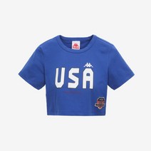 [카파] 여성 헤리티지 레트로 LA84 USA 크롭 반팔 티셔츠 블루 P222XWRS612