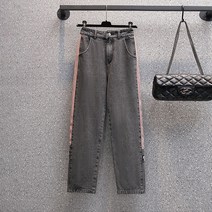 9부 와이드 슬랙스 여학생 코디 일찍이 가을옷 배 형 몸매 뚱뚱함 M데님팬츠 드롭 드레이프 캐쥬얼 3163484953, 블랙 3XL