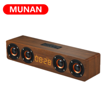 MUNAN 우드 스피커 블루투스 LED AUX TF FM, 딤우드