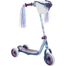 Huffy 78919 겨울왕국 2 어린 이용 소녀용 스쿠터 Elsa & Anna 그래픽 핸들바 보관함 유치원용 세 바퀴 및 깃발 파란색/흰색