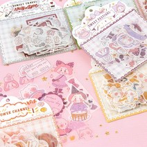 6공다이어리 다이컷스티커 판다와소녀, 핑크빛축제