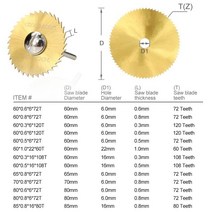 밴드쏘 각도 절단기 목공 공구XCAN-HSS M2 톱 블레이드 60/80mm 72T 티타늄 코팅 미니 커터 회전 공구 목, 09 60x0.6x6x120T