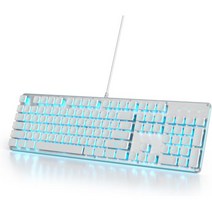 Owpkeenthy 화이트 Typewriter 게이밍 키보드 풀-사이즈 Quiet 백릿 라이트 업 오피스 메탈 Panel 노트북 랩탑，PC 데스크탑s，Mac (104 화이트), 104/ White