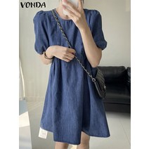 VONDA 여성 데님 원피스 미니 원피스