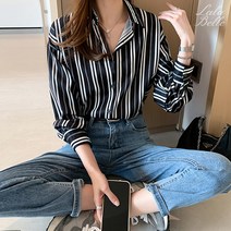 라라벨 여성용 셔츠 레빈 카라넥 스트라이프 캐쥬얼 블라우스 셔츠